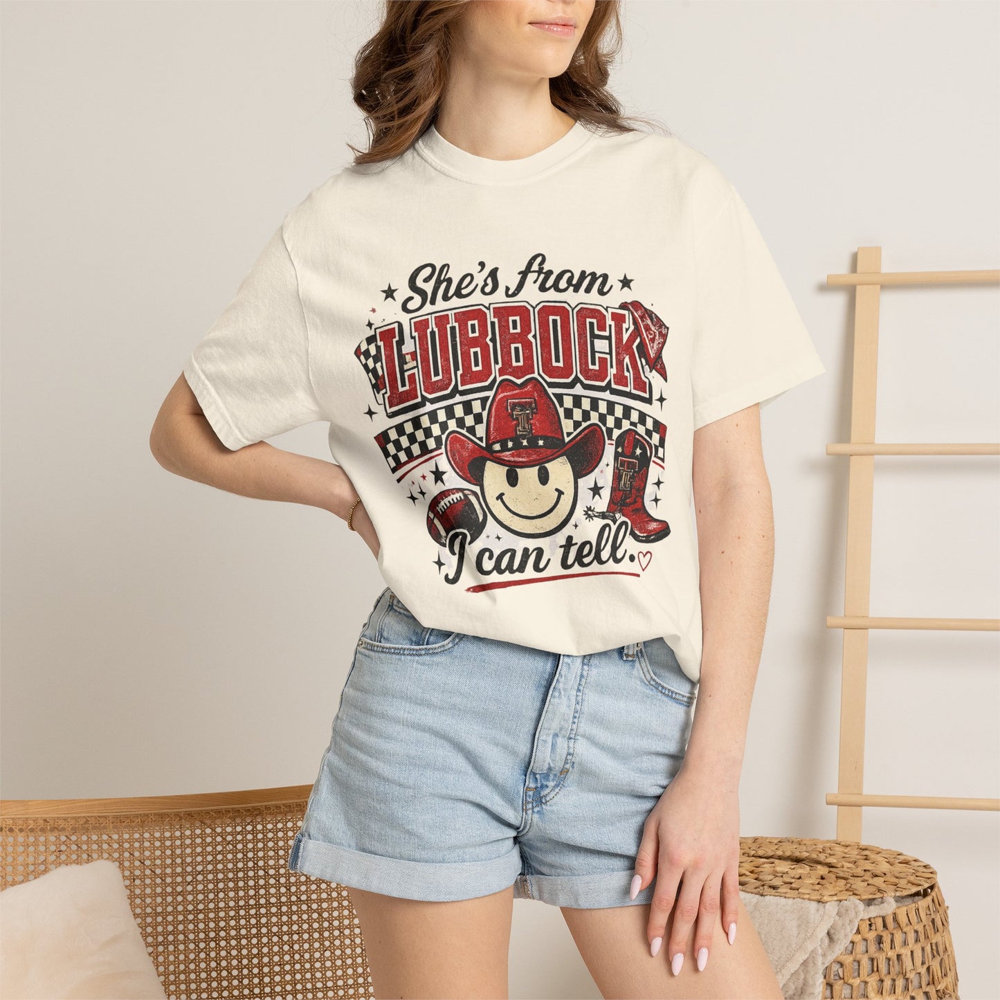 T-Shirt — "She's From Lubbock I Can Tell" Retro Cowboy Graphic