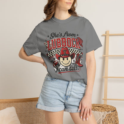 T-Shirt — "She's From Lubbock I Can Tell" Retro Cowboy Graphic