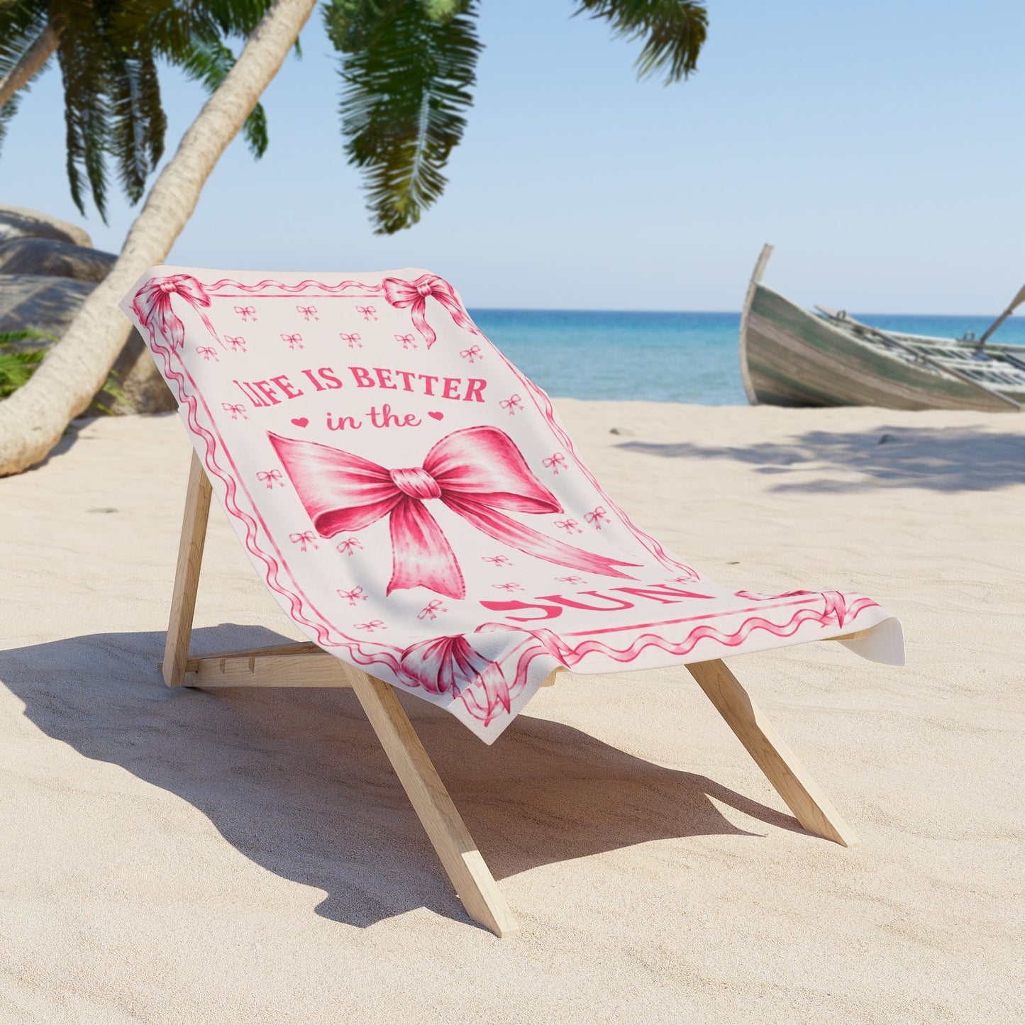 Pink Bow Beach Towel – "Life Is Better in the Sun"