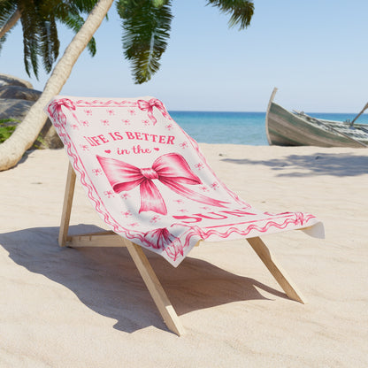 Pink Bow Beach Towel – "Life Is Better in the Sun"
