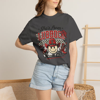 T-Shirt — "She's From Lubbock I Can Tell" Retro Cowboy Graphic
