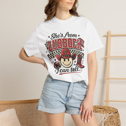 T-Shirt — "She's From Lubbock I Can Tell" Retro Cowboy Graphic