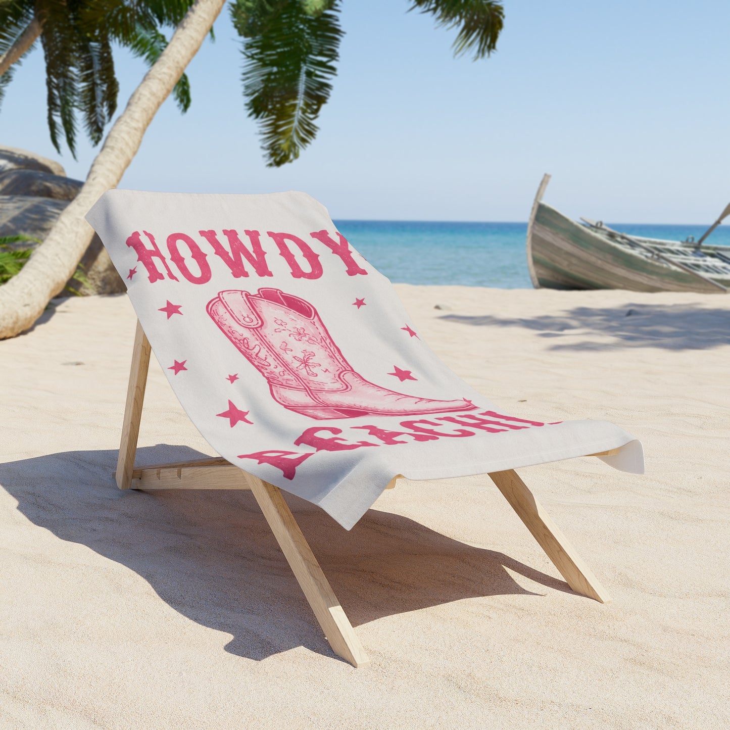 Howdy Beaches Beach Towel — Pink Cowboy Boot Beach Towel