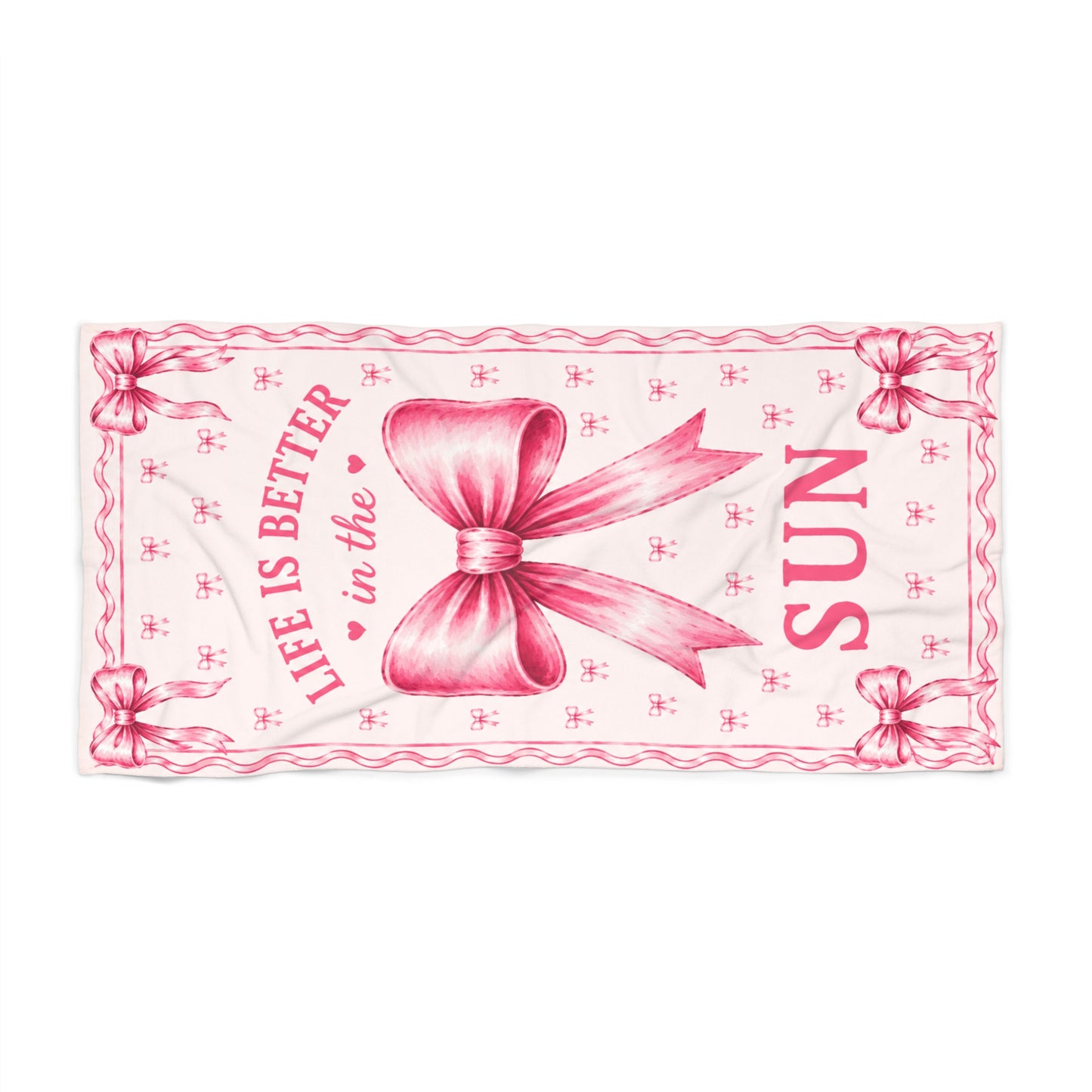 Pink Bow Beach Towel – "Life Is Better in the Sun"