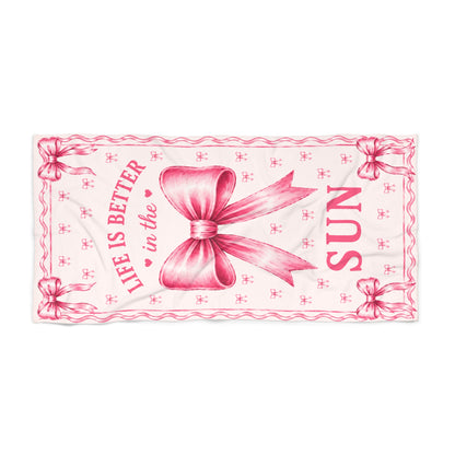 Pink Bow Beach Towel – "Life Is Better in the Sun"