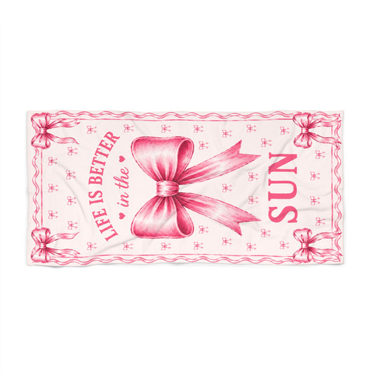 Pink Bow Beach Towel – "Life Is Better in the Sun"