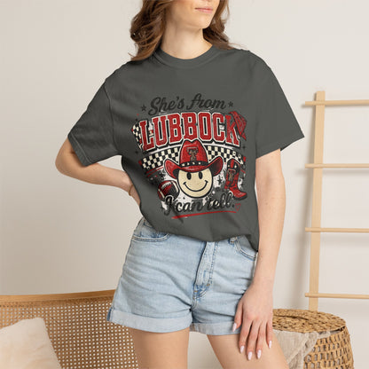 T-Shirt — "She's From Lubbock I Can Tell" Retro Cowboy Graphic